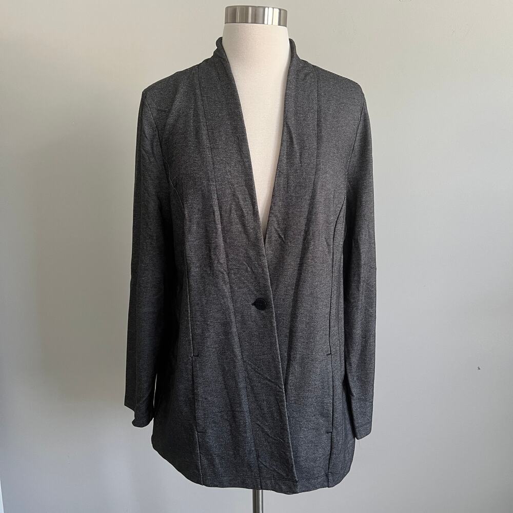 J.Jill Wearever Collection Knit Jacket Cardigan Grey One Button Pockets M Petite
